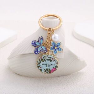 Mothers Day Special Green and Blue  Butterfly Flower Pearl Keychain